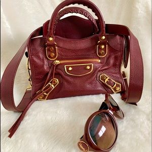 Balenciaga Mini City Edge In Beautiful Burgundy with Gold Hardware